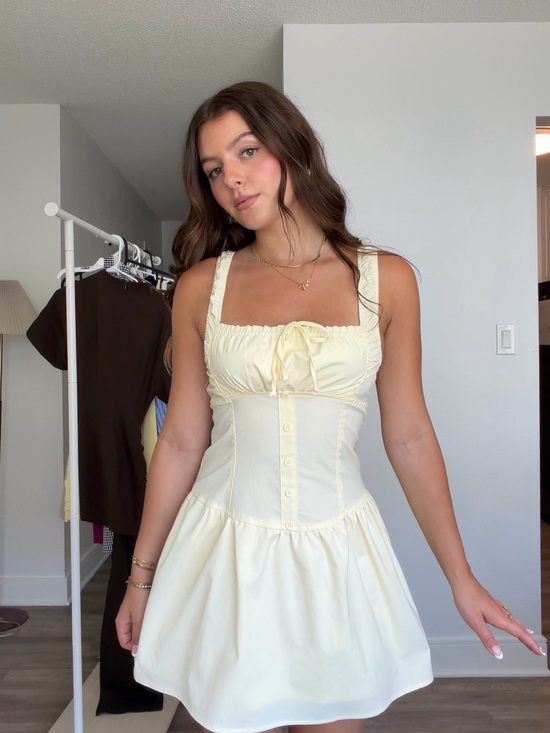 Ardene Dresses & Skirts - Light Yellow Square-Neck Corset Mini Dress